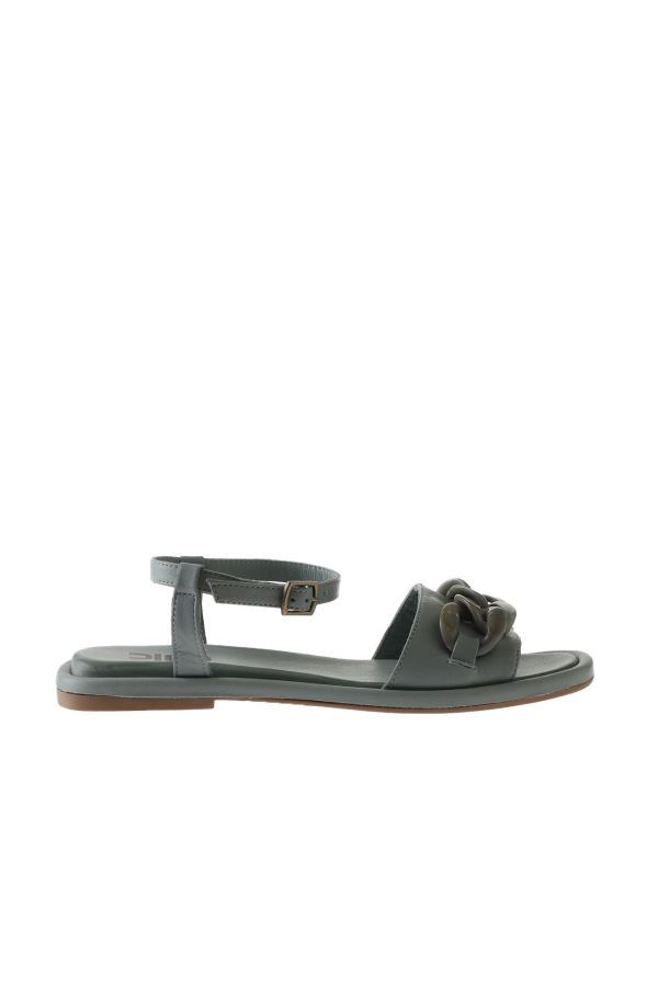 Mavi Deri Kadın Düz Sandalet