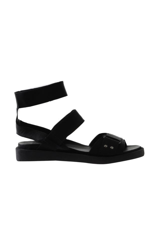 Siyah Deri Kadın Sandalet 