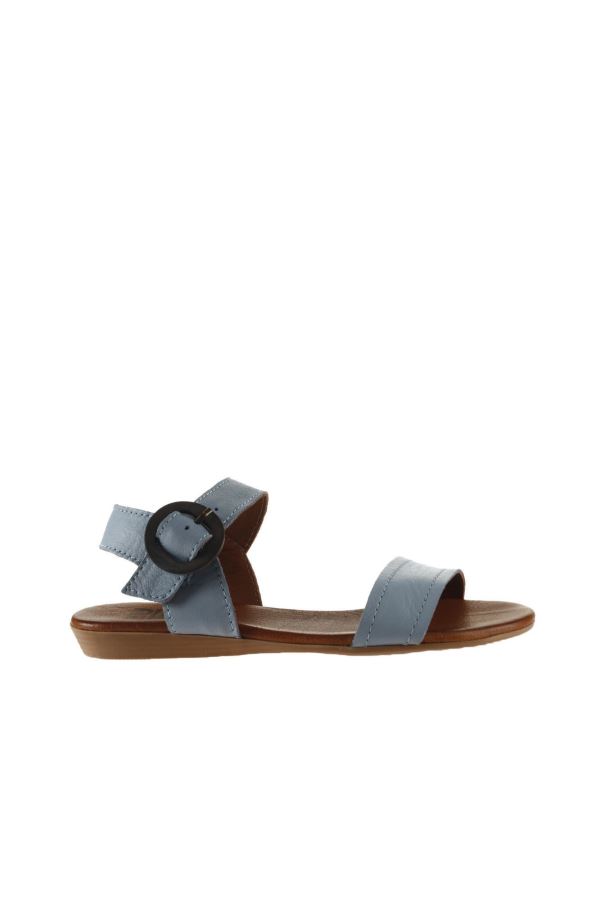 Mavi Deri Kadın Düz Sandalet