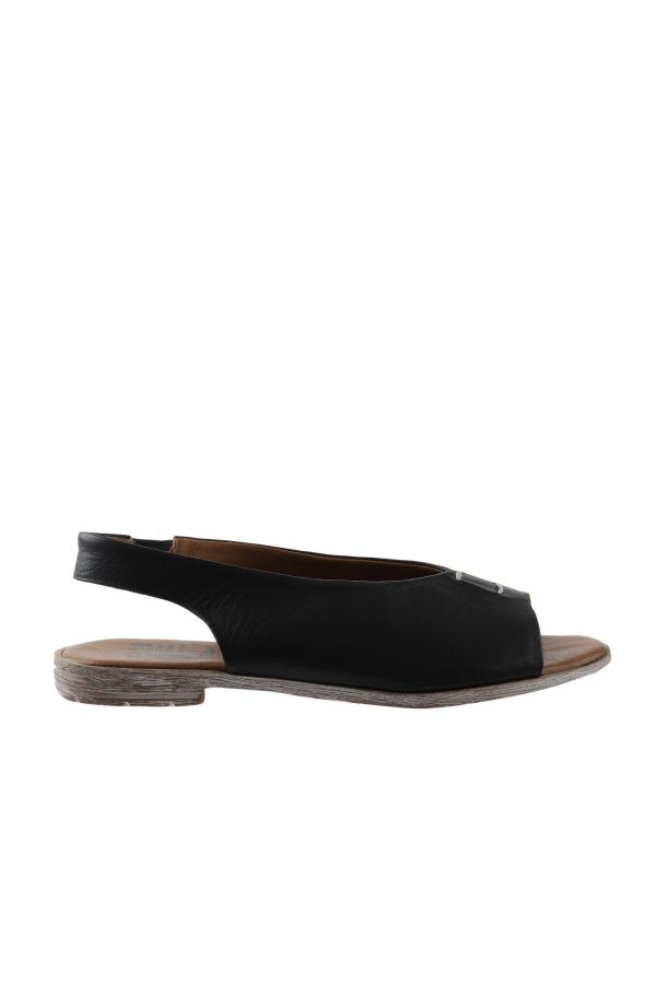 Siyah Deri Kadın Düz Sandalet