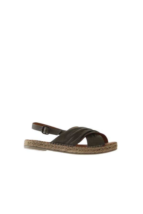 Yeşil Deri Kadın Espadril Sandalet