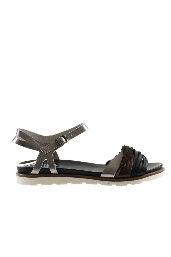 Siyah Multi Deri Kadın Düz Sandalet 