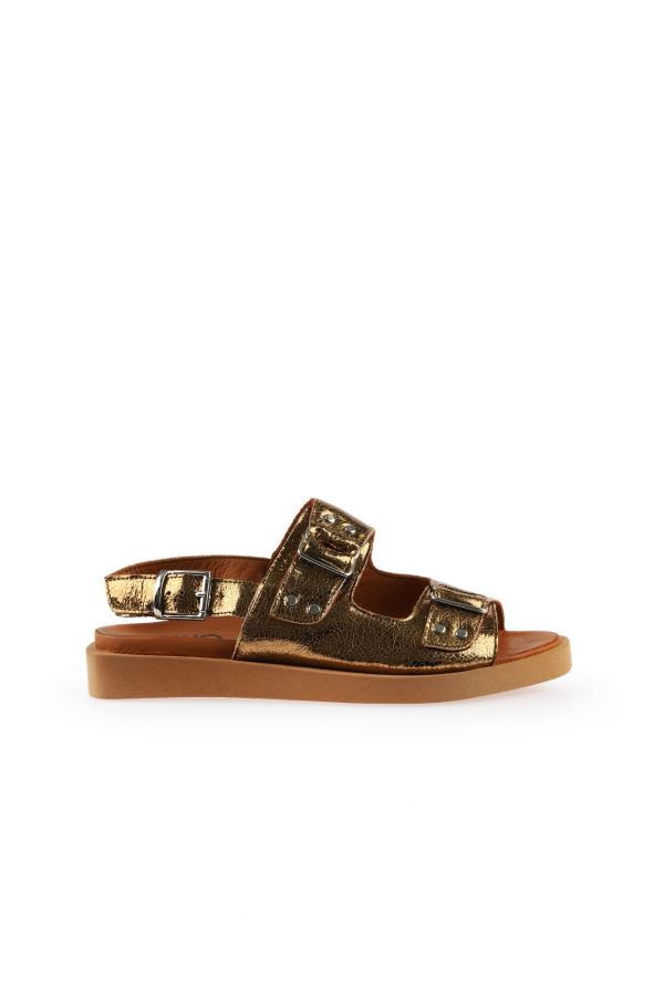 Bronz Parlak Deri Kadın Sandalet