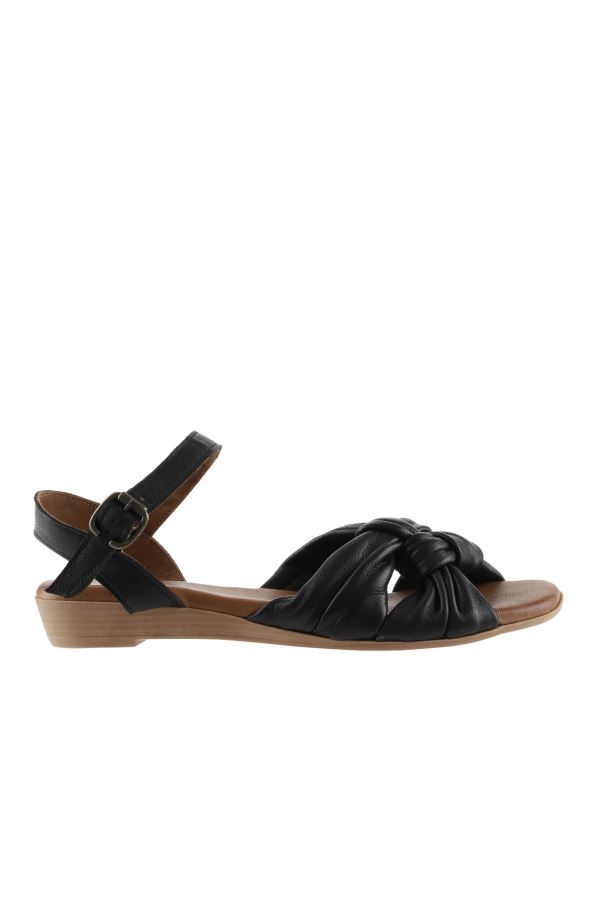 Siyah Khv-Bej Deri Kadın Sandalet