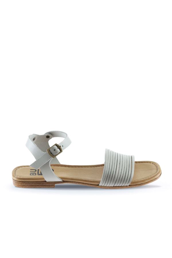 Gri Deri Kadın Düz Sandalet