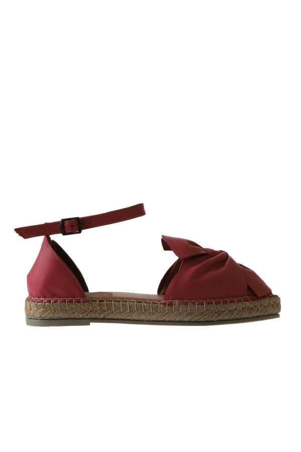 Fuşya Deri Kadın Espadril Sandalet 