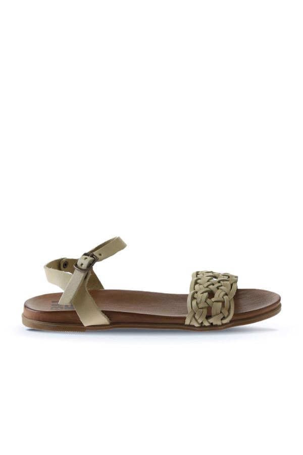 Sarı Deri Kadın Düz Sandalet