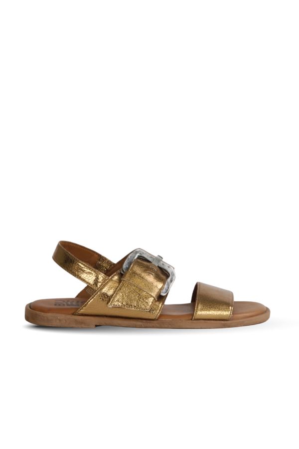 Bronz Deri Kadın Düz Sandalet