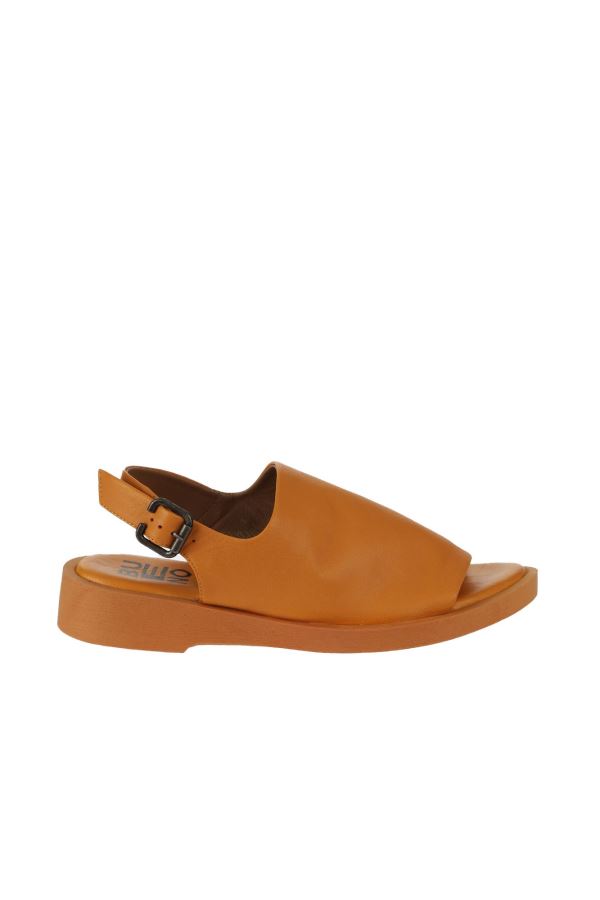 Turuncu Deri Kadın Düz Sandalet