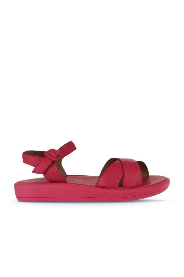 Fuşya Deri Kadın Düz Sandalet