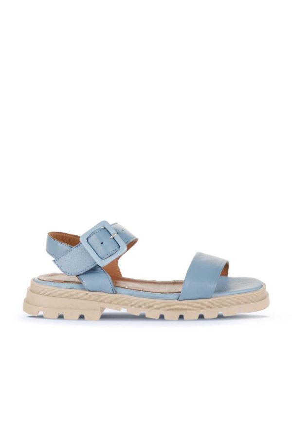 Mavi Deri Kadın Düz Sandalet