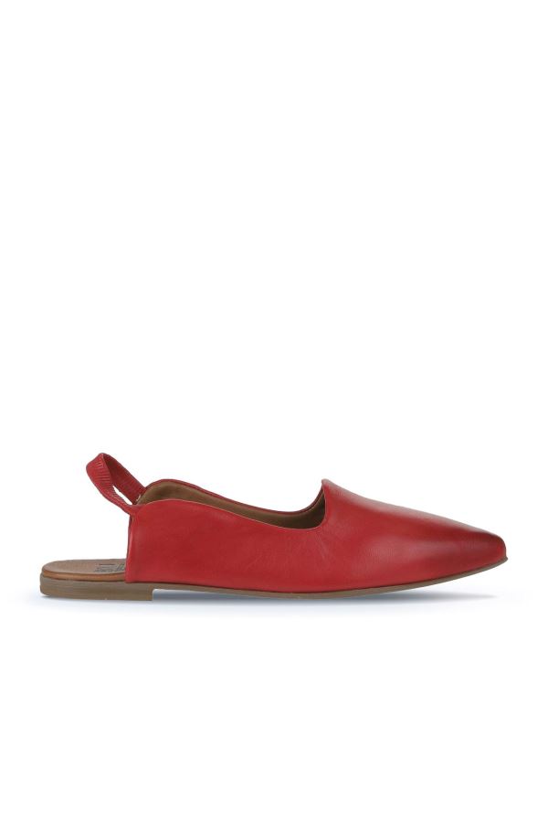 Kırmızı Deri Kadın Düz Babet