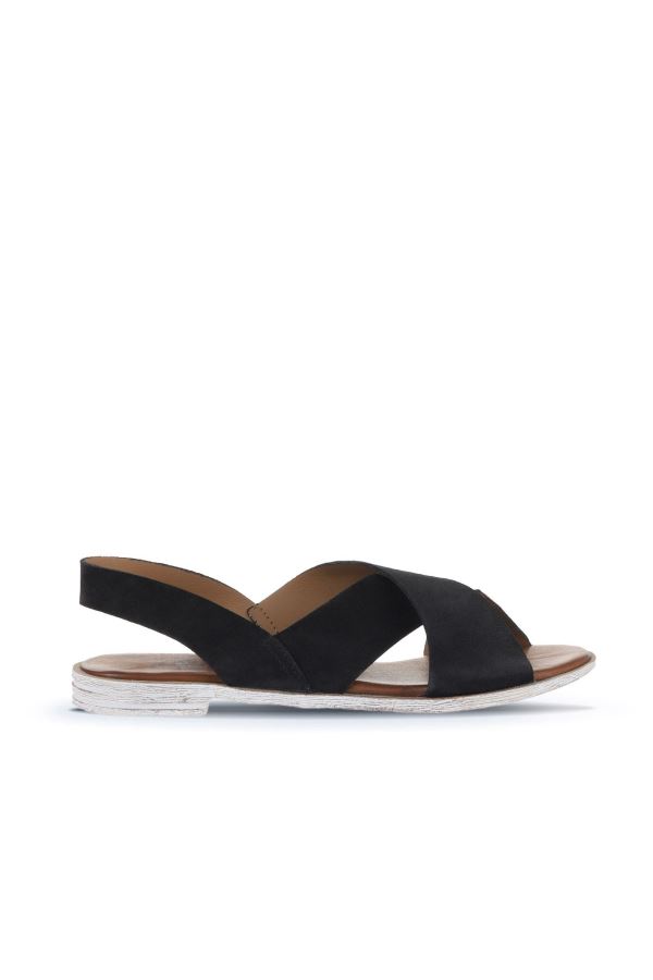 Siyah Alf Süet Kadın Düz Sandalet