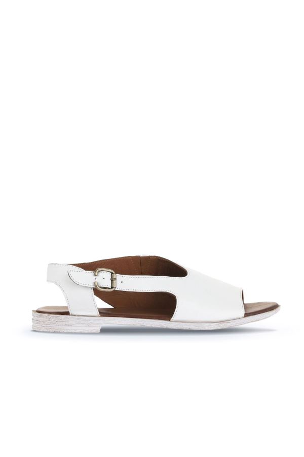 Beyaz Deri Kadın Düz Sandalet