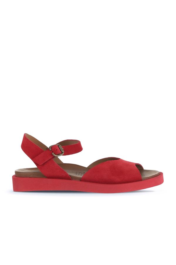Kırmızı Alf Süet Kadın Düz Sandalet