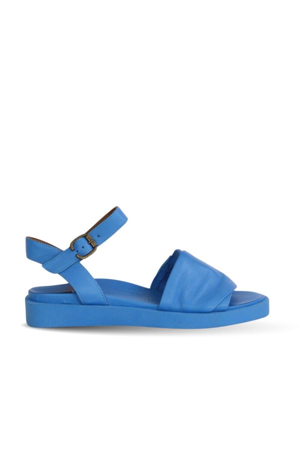 Turkuaz Deri Kadın Düz Sandalet