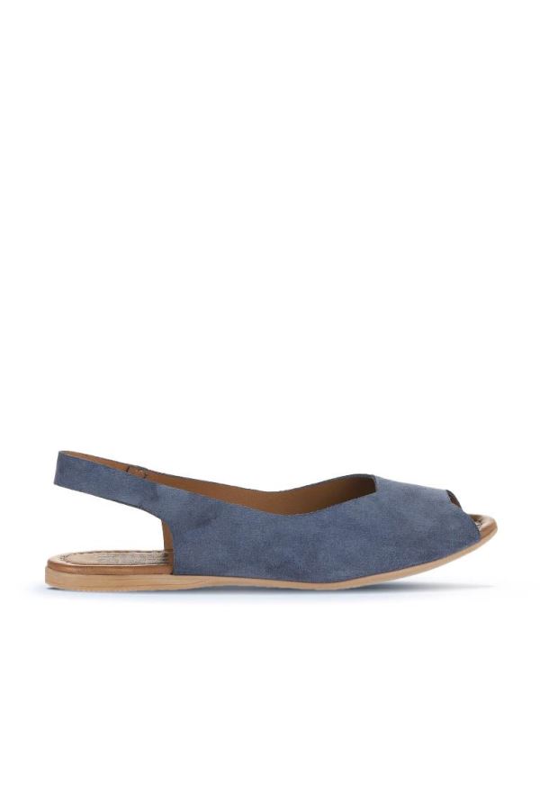 Mavi Koyu Alf Süet Kadın Düz Sandalet