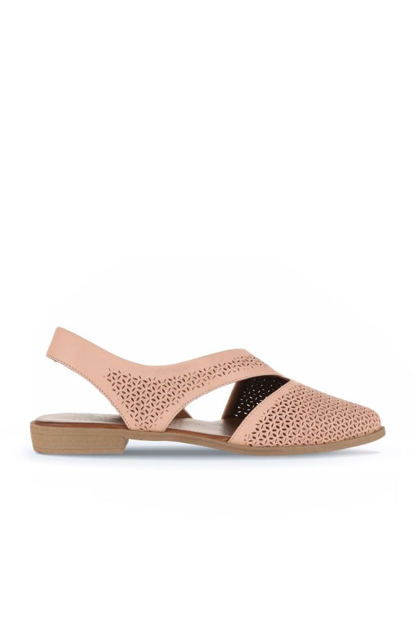 Pudra Deri Kadın Düz Sandalet