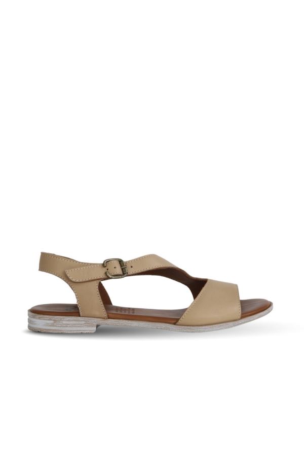 Vizon Deri Kadın Düz Sandalet