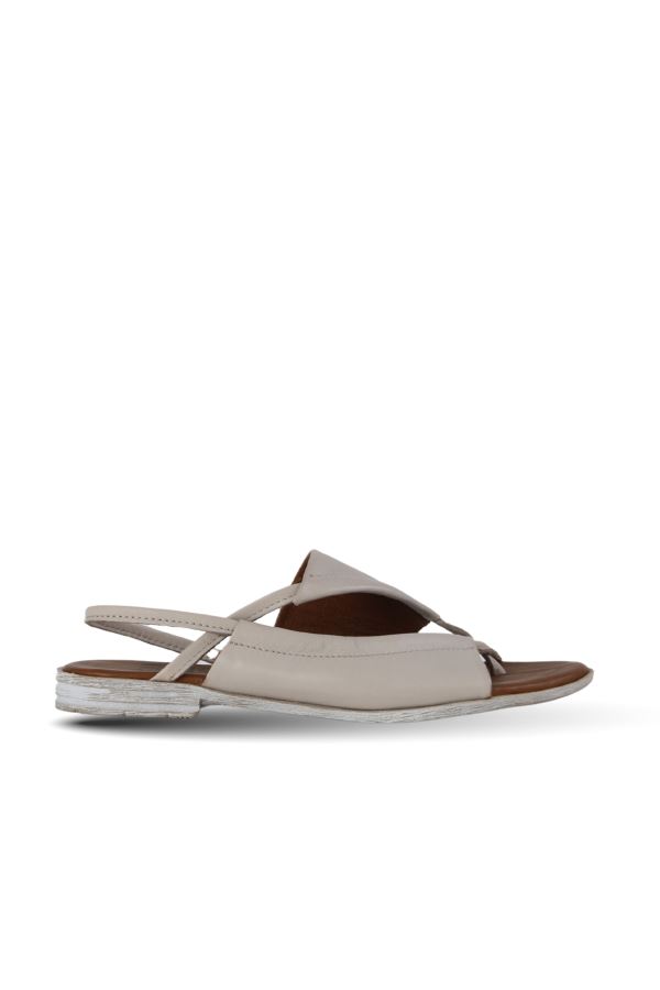 Gri Deri Kadın Düz Sandalet