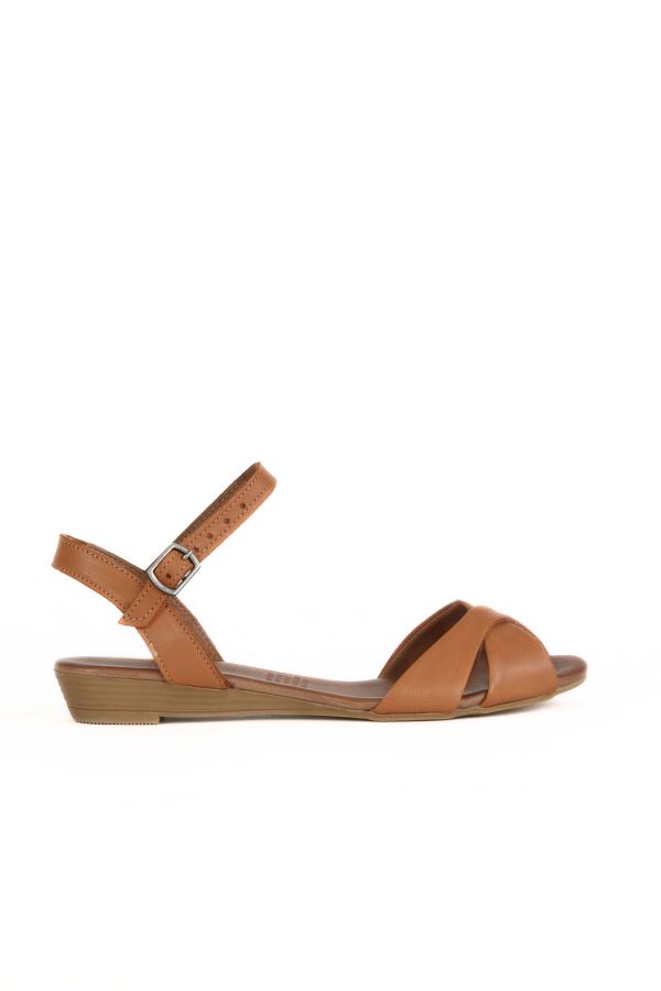 Taba Koyu Deri Kadın Sandalet