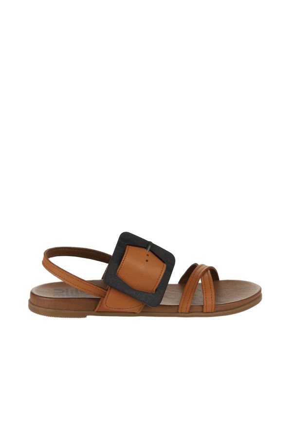 Taba Deri Kadın Düz Sandalet 