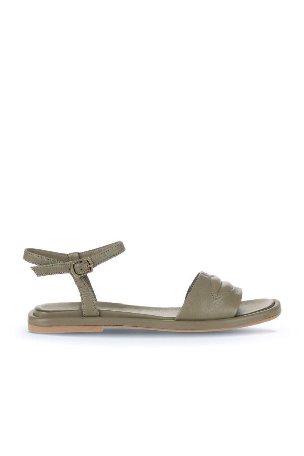 Yeşil Deri Kadın Düz Sandalet