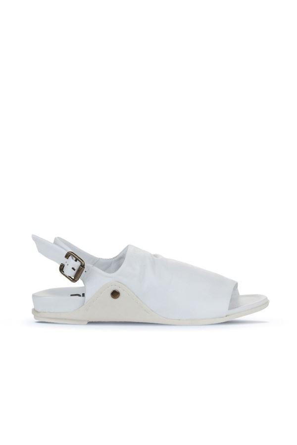 Beyaz Deri Kadın Düz Sandalet