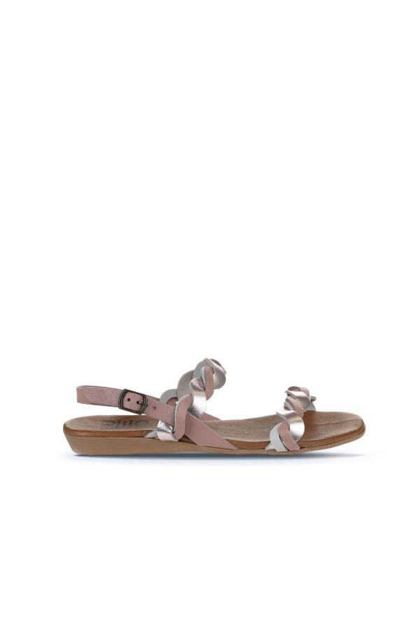 Pudra Multi Deri Kadın Düz Sandalet