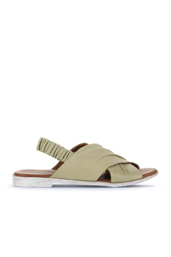 Haki Deri Kadın Düz Sandalet