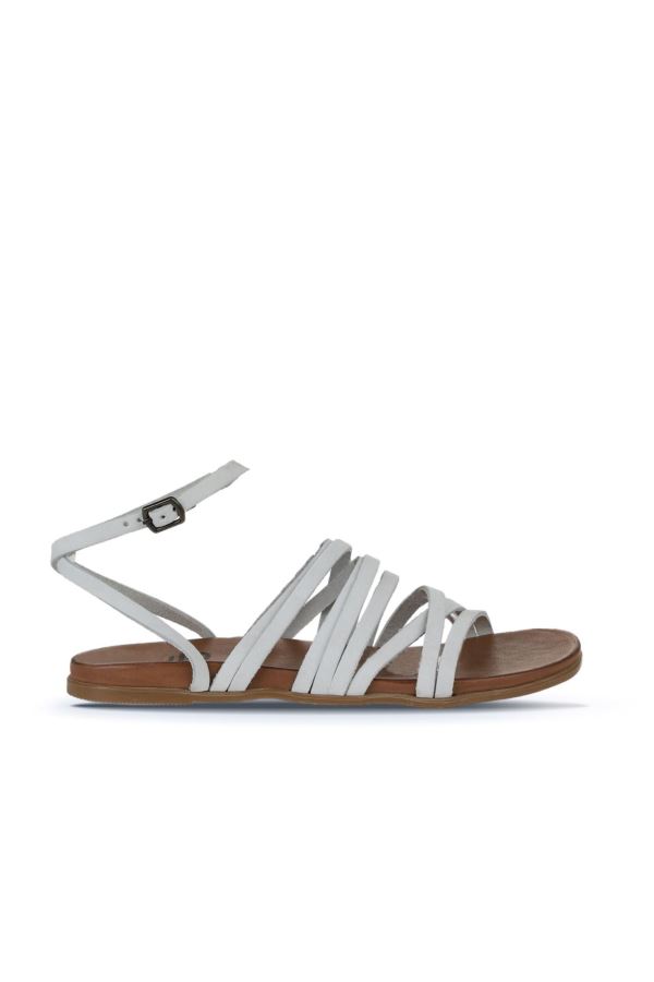 Beyaz Nubuk Kadın Düz Sandalet