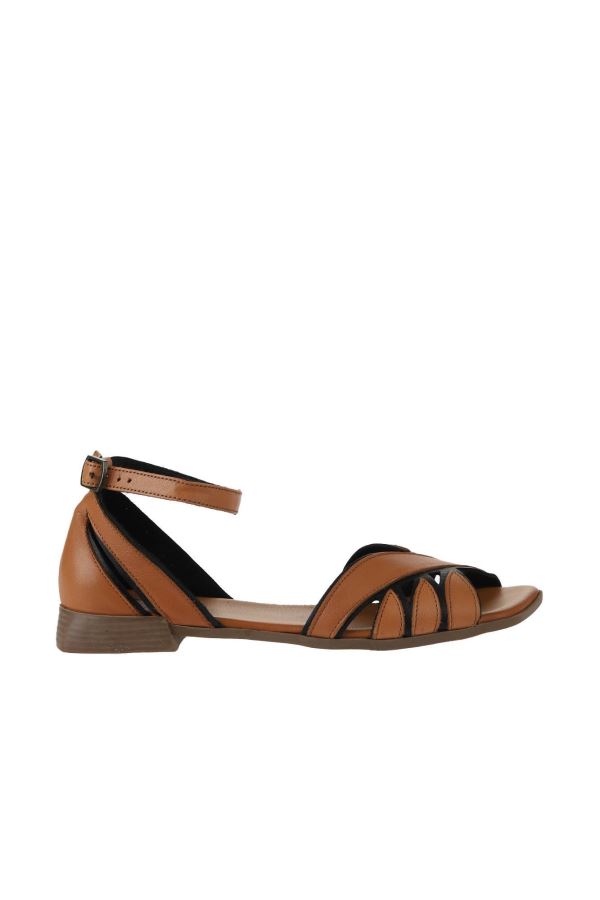 Taba Deri Kadın Düz Sandalet