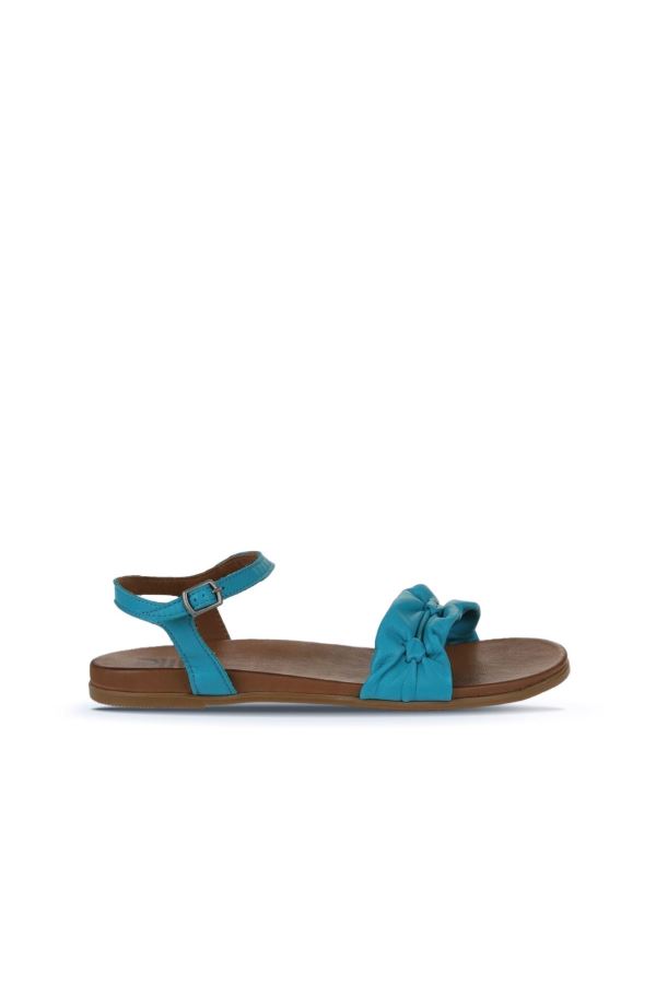 Turkuaz Deri Kadın Topuklu Sandalet