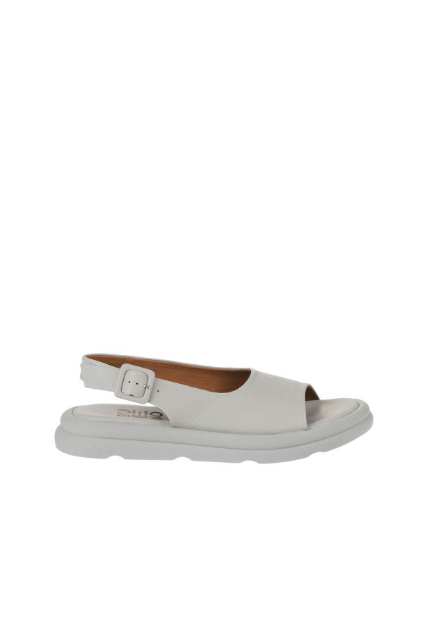 Ekru Deri Kadın Düz Sandalet