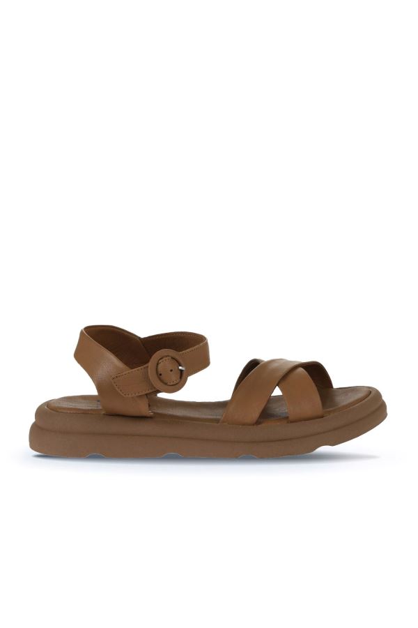 Taba Taba Deri Kadın Düz Sandalet