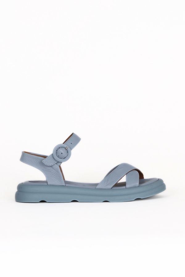 Mavi Deri Kadın Düz Sandalet