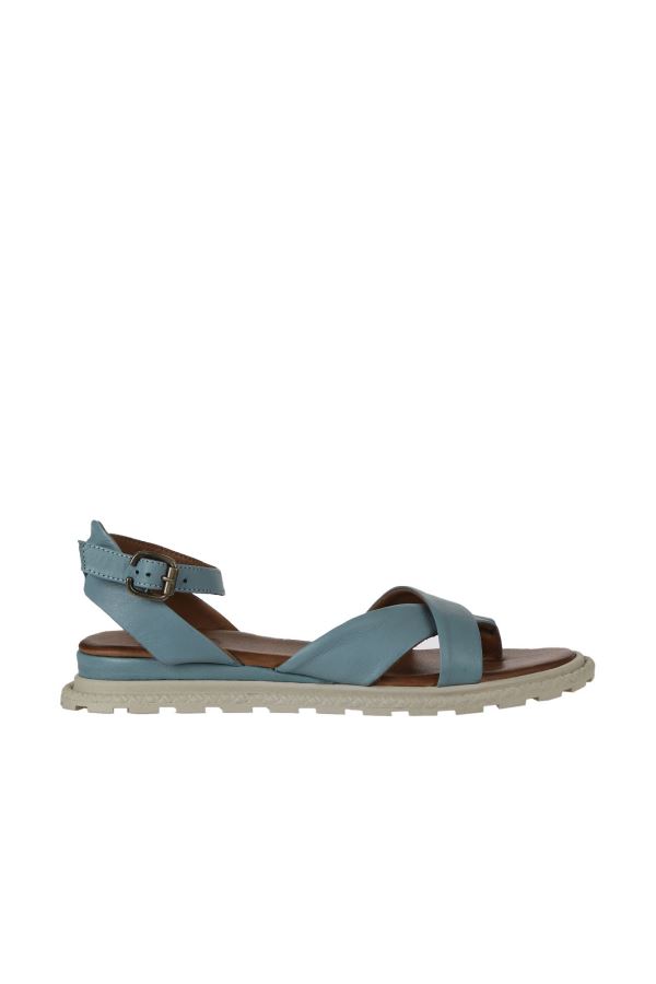 Mavi Deri Kadın Parmak Arası Sandalet 