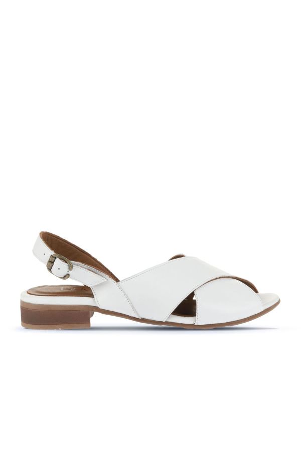 Beyaz Deri Kadın Topuklu Sandalet 
