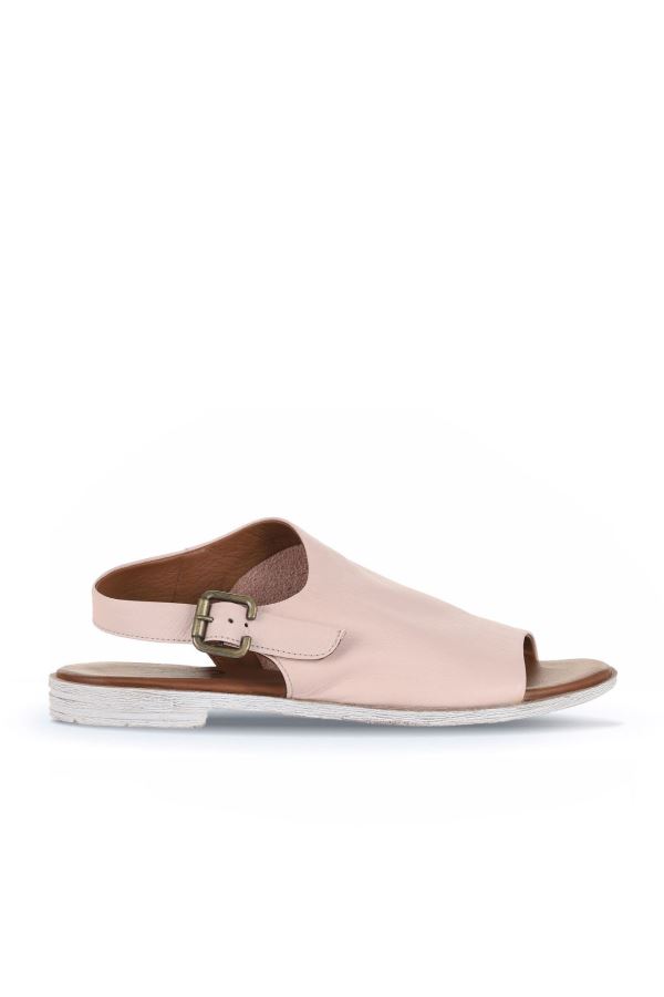 Pudra Deri Kadın Düz Sandalet