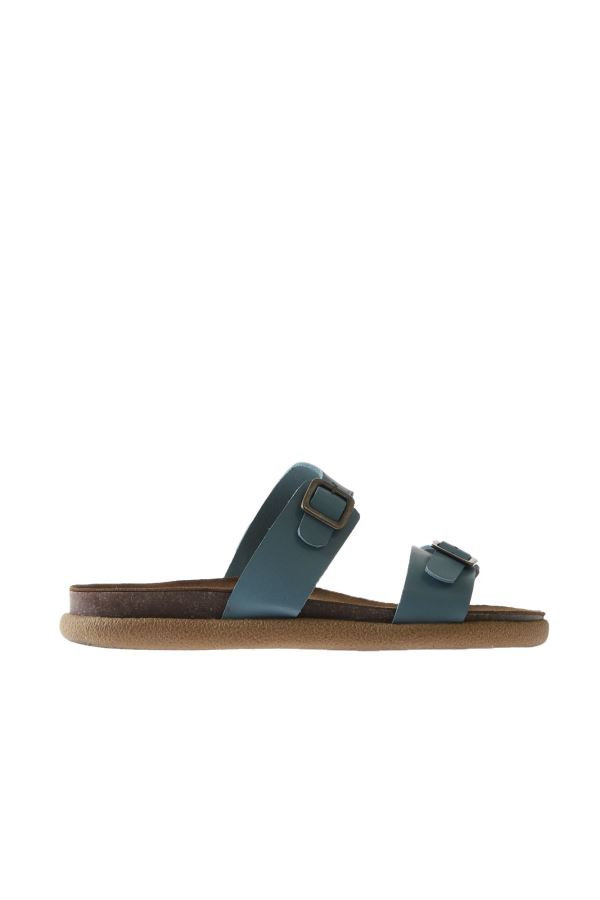 Mavi Deri Erkek Düz Terlik