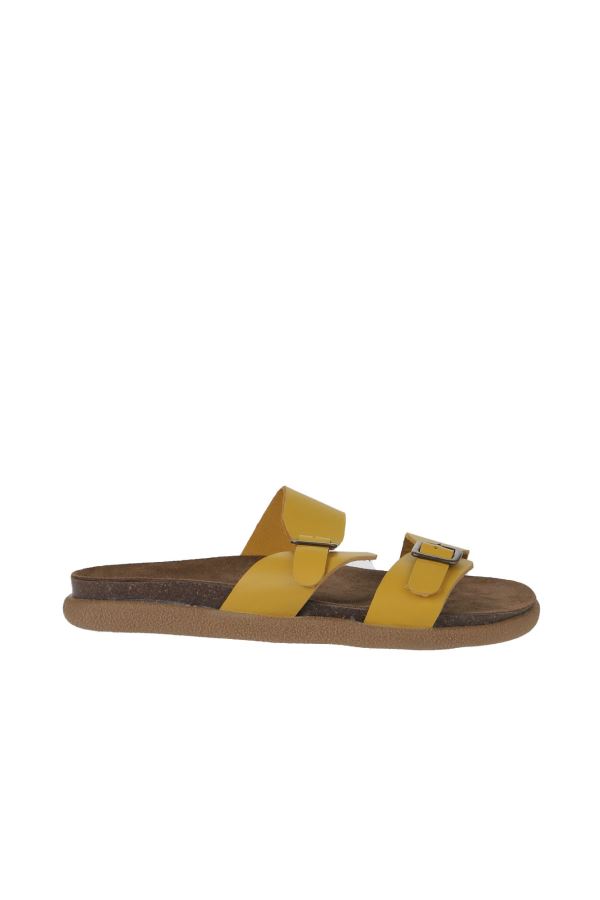 Sarı Deri Erkek Düz Terlik 