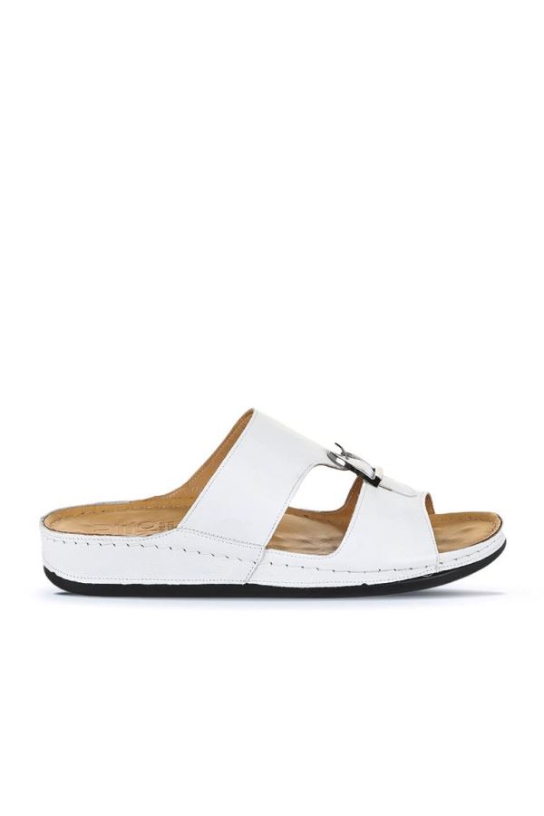 Beyaz Deri Erkek Düz Terlik