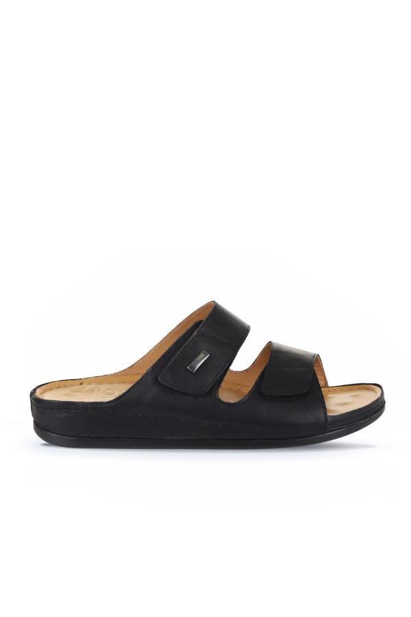 Siyah Deri Erkek Düz Terlik