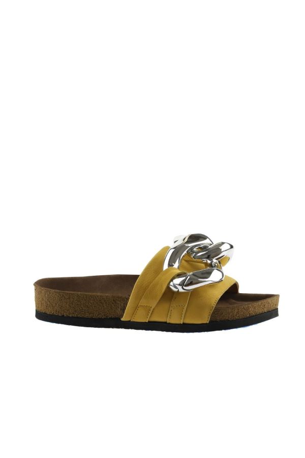 Sarı Nubuk Deri Kadın Düz Terlik
