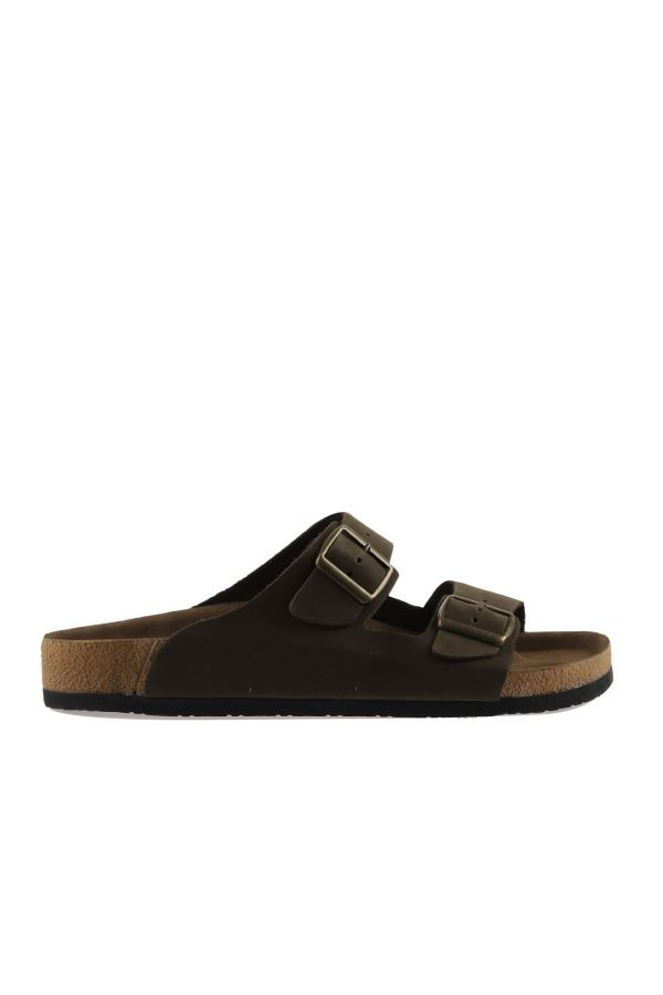 Haki Nubuk Deri Kadın Düz Terlik