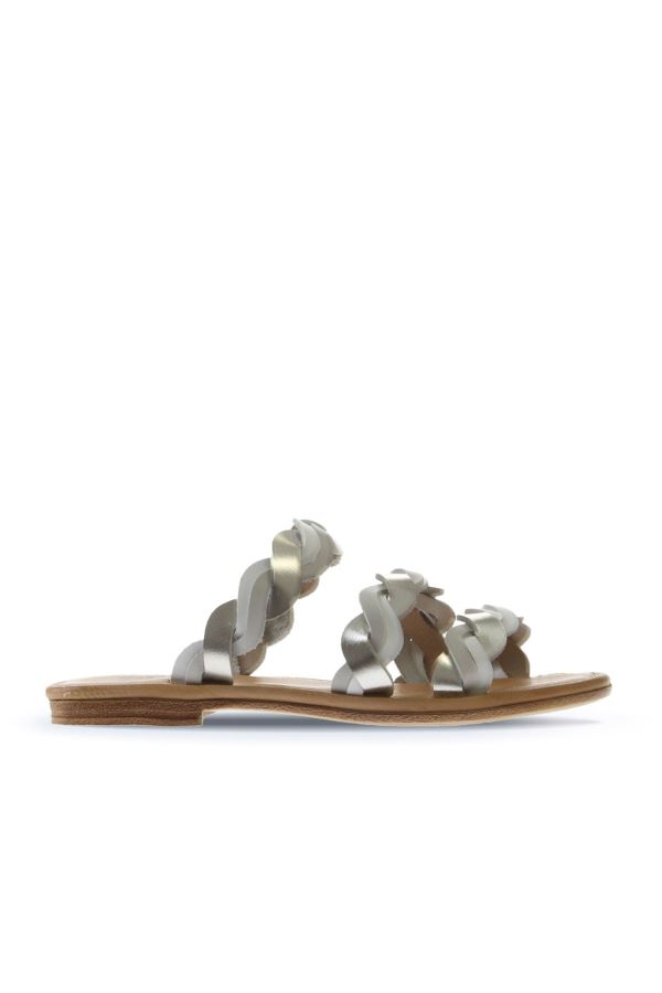 Bej Multi Deri Kadın Düz Terlik