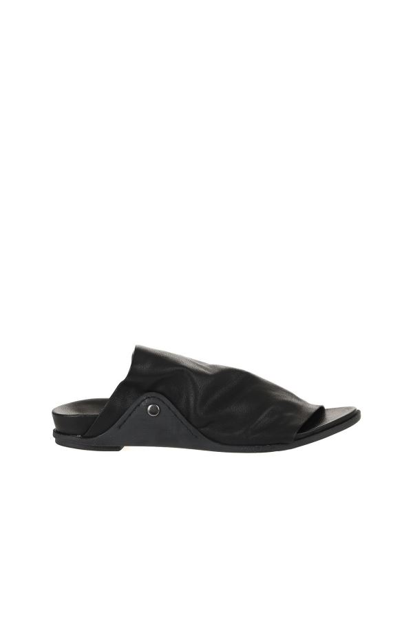 Siyah Deri Kadın Düz Terlik