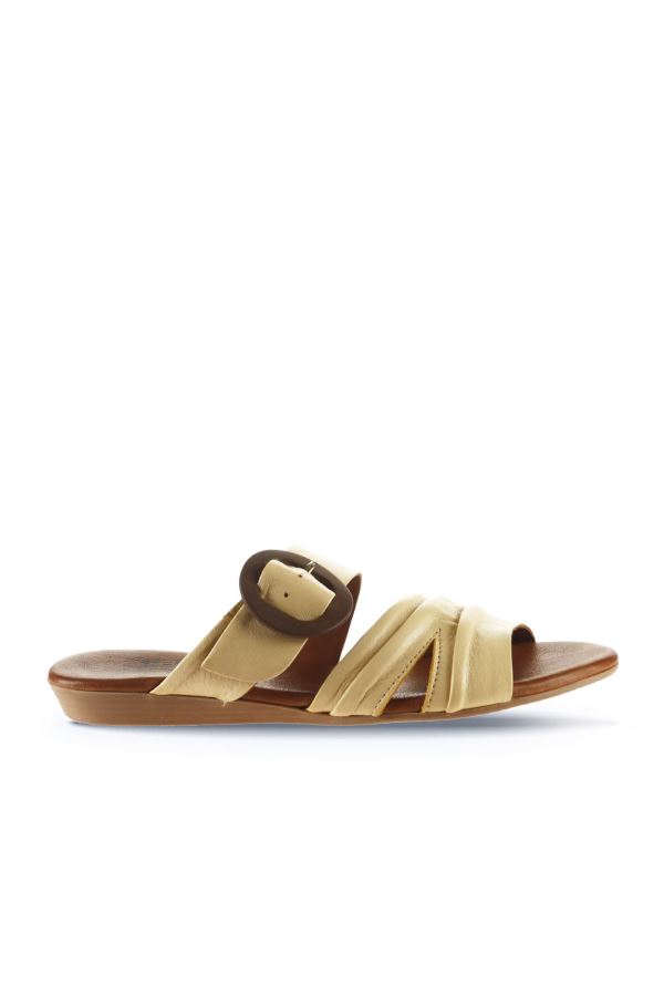 Sarı Deri Kadın Düz Terlik