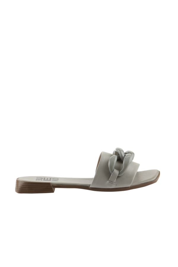 Ekru Deri Kadın Düz Terlik