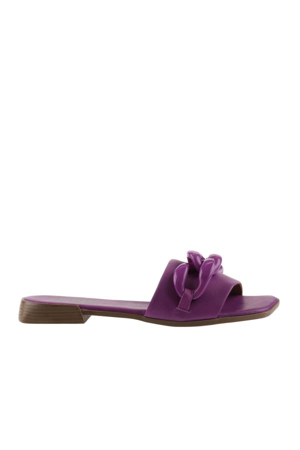 Lila Deri Kadın Düz Terlik